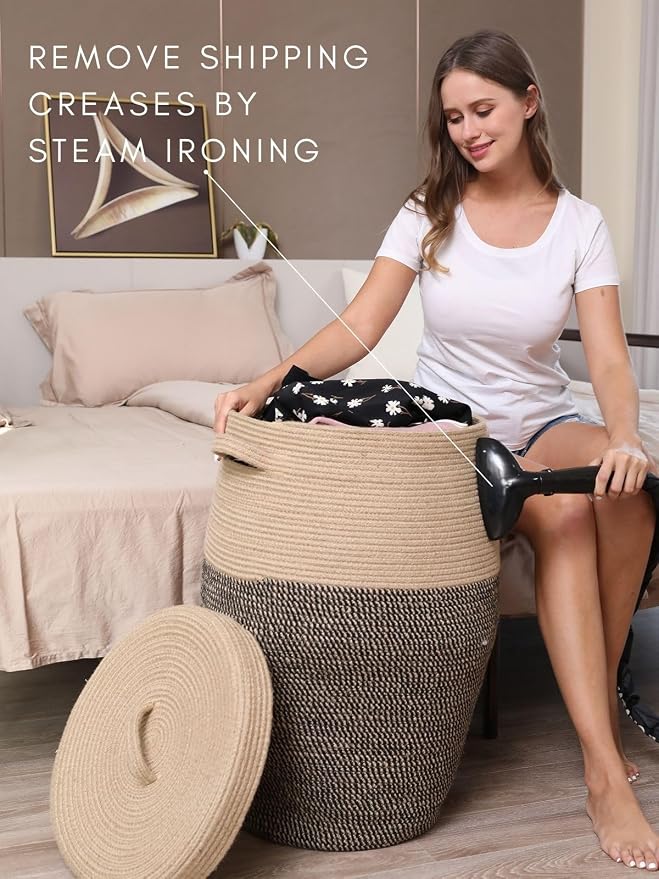 26"x20" Handcrafted Tall Cotton Rope Basket - Image 9