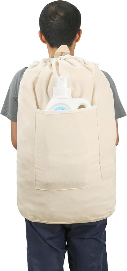 Canvas Laundry bag, Washable Laundry backpack, Adjustable Straps, Large Front - Image 3