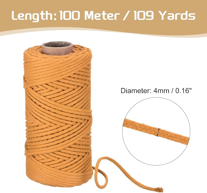 Rebower Macrame Cord 4mm x 109 Yard, Natural Cotton Macrame Rope Twisted - Image 2