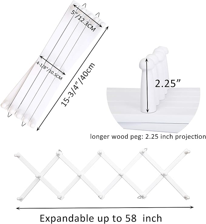 WEBI Accordion Wall Hanger, Expandable Wooden Hat Rack - Image 2