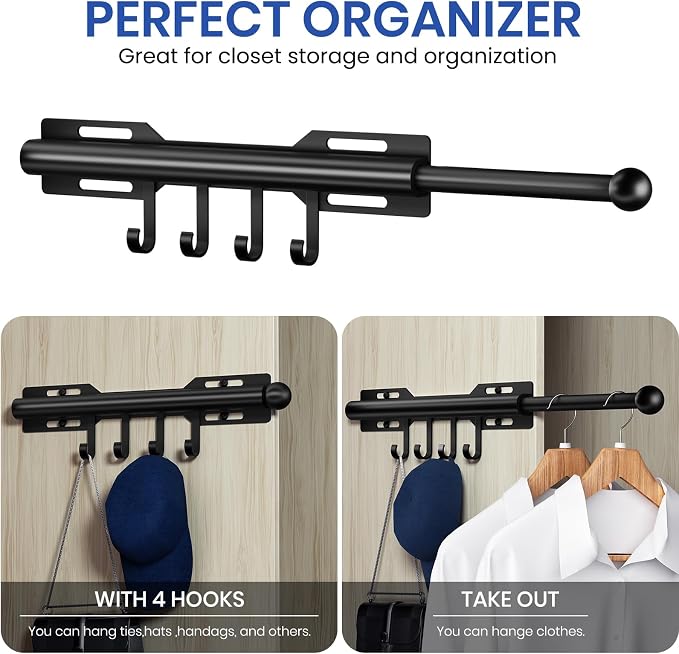 12 Inch Valet Rod for Closet Pull Out, Retractable Slide Out Clothes Hanger - Image 3