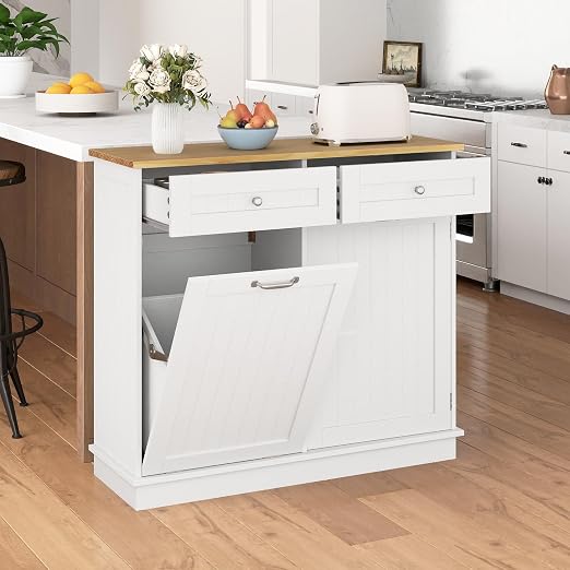 LDAILY Moccha Kitchen Tilt Out Trash Cabinet, Hideaway Recycling Cabinet - Image 3