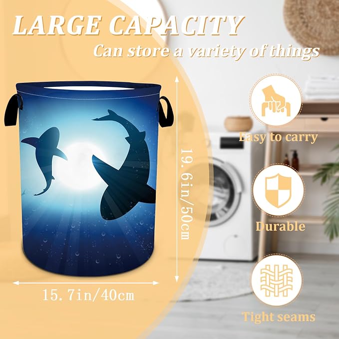 Floating Shark Laundry Basket, Sea Animals Laundry Hamper Foldable Waterproof - Image 2