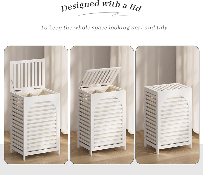 Laundry Hamper with Lid, Bamboo Large Waterproof Clothes Laundry Basket - Image 7