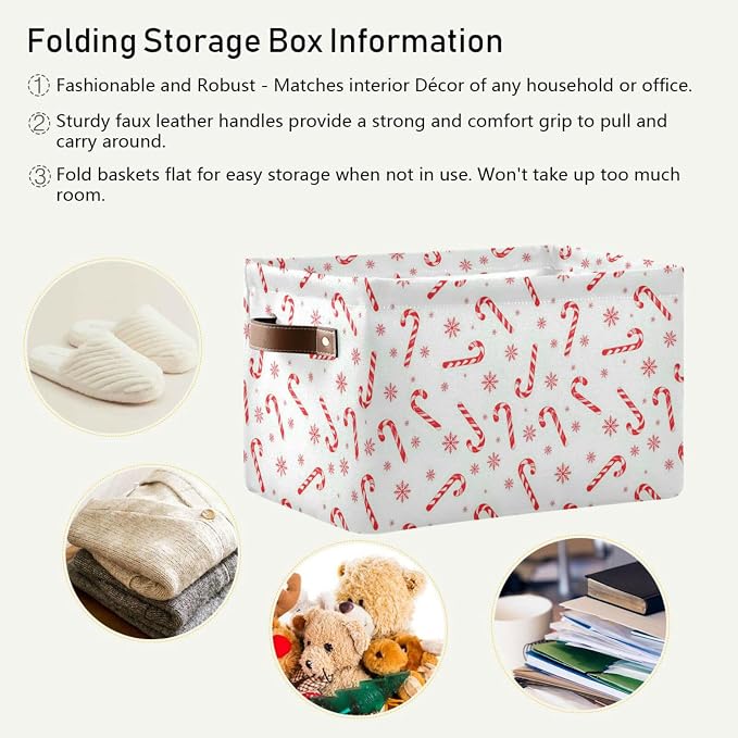 Pfrewn Christmas Winter Storage Basket Candy Cane on A White Collapsible - Image 6
