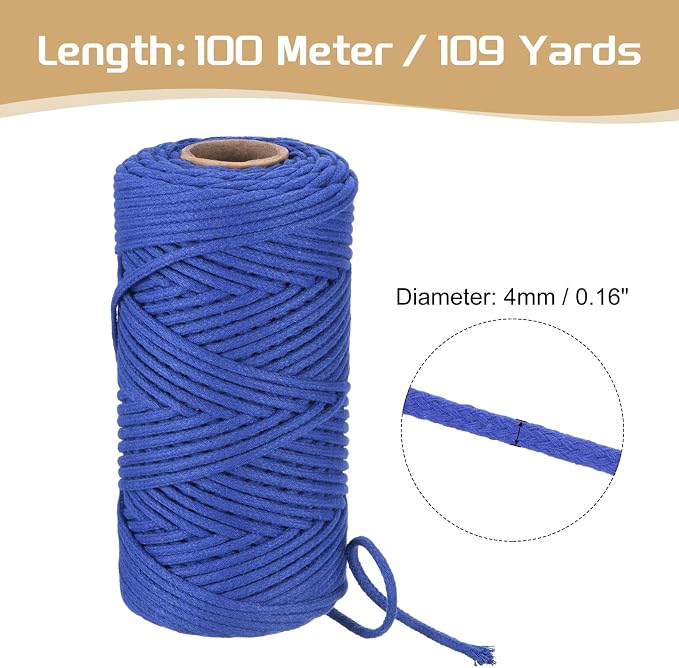 Rebower Macrame Cord 4mm x 109 Yard, Natural Cotton Macrame Rope Twisted - Image 2