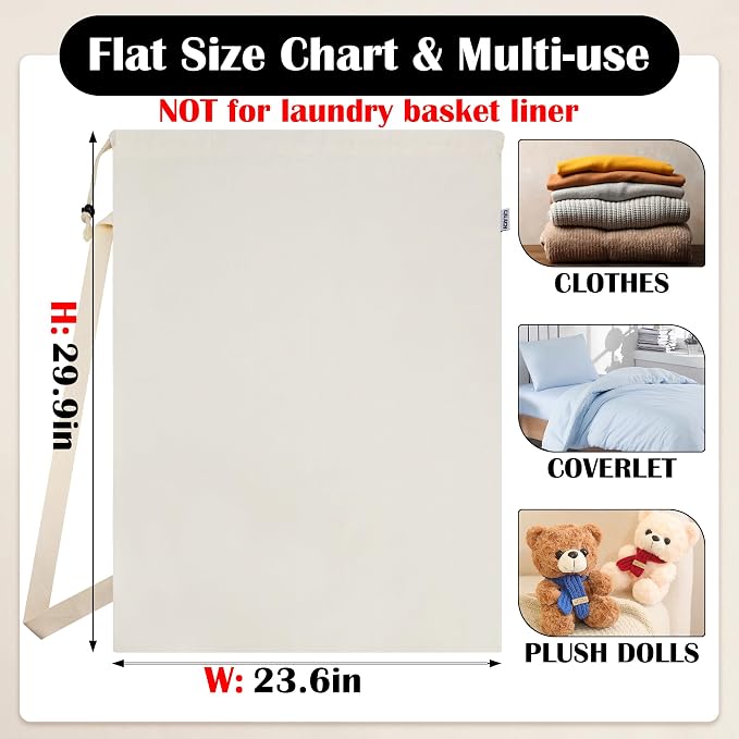 Canvas Laundry Bag with shoulder Strap 24"W x 29"H, Large Drawstring Dirty - Image 2