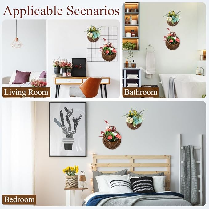 DOITOOL 2PCS Woven Hanging Wall Basket Rattan Wall Planter, Wicker Handmade - Image 6