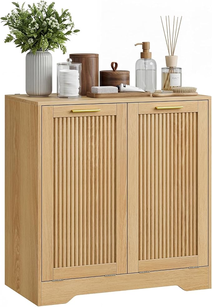 Smuxee Double Tilt Out Laundry Hamper Cabinet, Hidden Laundry Cabinet - Image 9