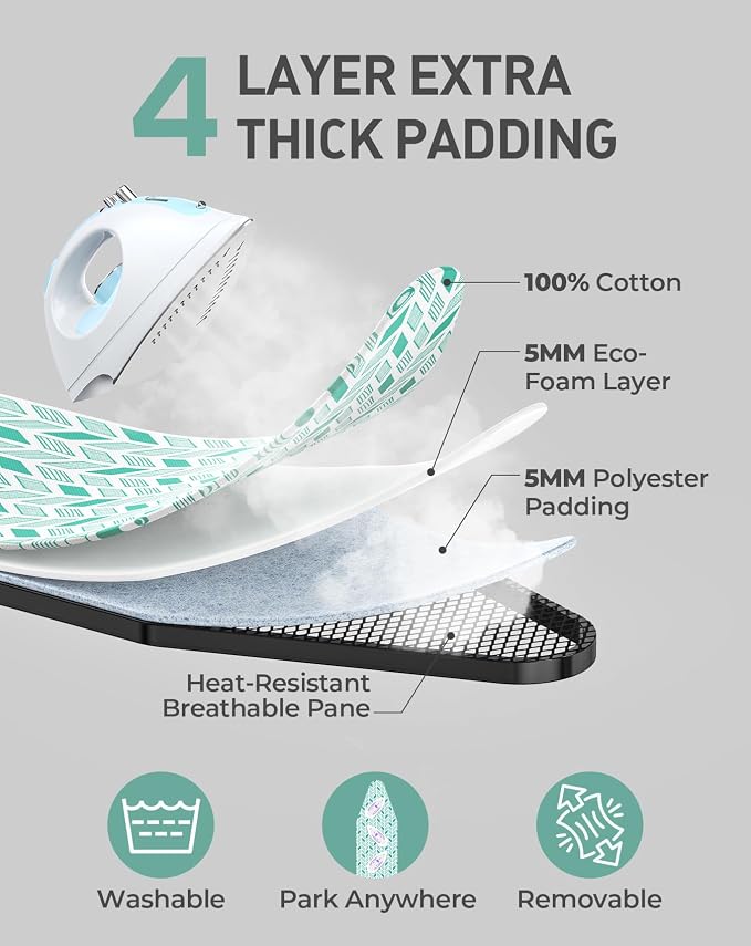 LyriFine Ironing Board, 2-in-1 Flat and Hanging Board, Sturdy Steel Frame Iron - Image 5