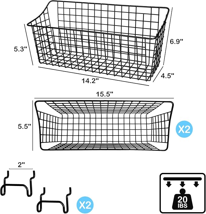 G.CORE 2 Pack Pegboard Baskets, Peg Board Baskets Bins Set - Image 3
