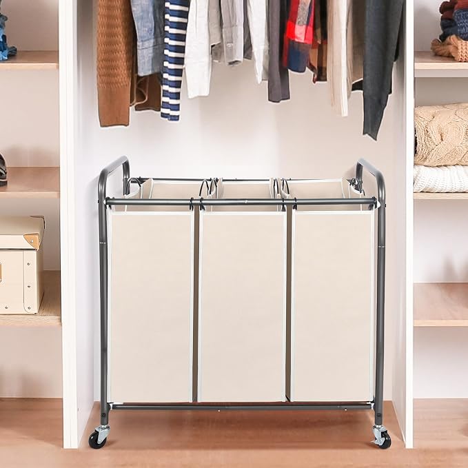 STO STO Laundry Sorter 3 Section, 3 Bag Clothes Hamper, Rolling Laundry Cart - Image 3