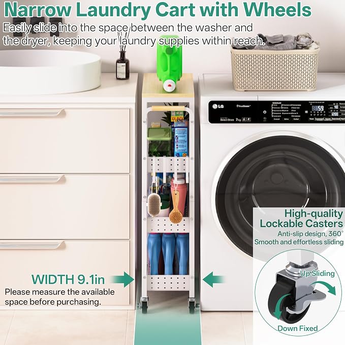 Laundry Room Organization Cart, 4 Tier Slim Rolling Cart - Image 3