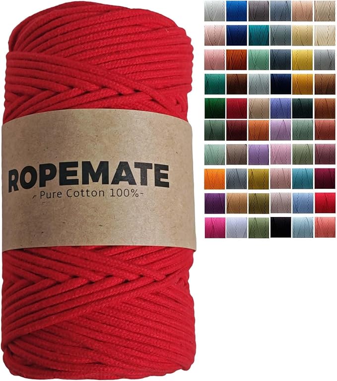 ROPEMATE Red Macrame Cord 3mm x110Yards 100% Natrual Braided Cotton String Rope by ROPMEATE