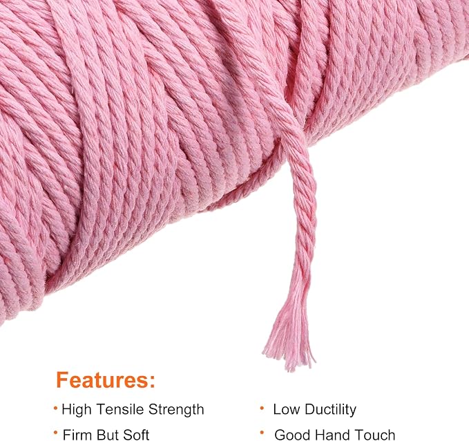 MECCANIXITY 4 Pcs Cotton Rope 4 Strand Twisted Braided Rope Cord, Hot Pink - Image 3