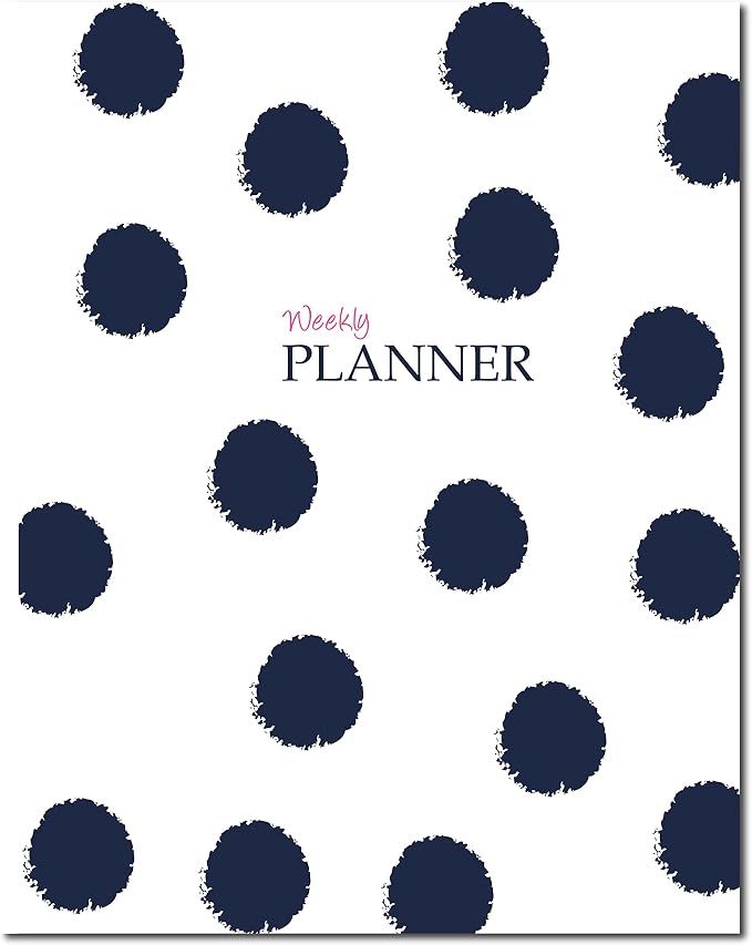 Weekly & Monthly Planner by Kahootie Co, Lightweight Navy Polka Dot Soft Cover by KahootieCo