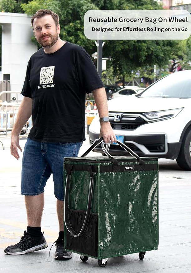 Reusable Grocery Bag on Wheels, Foldable Rolling Tote, Carries Up to 66 lbs - Image 6