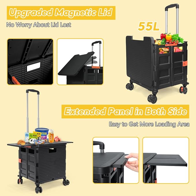 FELICON SELORSS Folding Utility Cart Rolling Crate Tote Basket Box Storage - Image 3