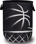 Black Basketball Laundry Basket, Foldable Sport Ball Theme Laundry Hamper Tote by Unknown
