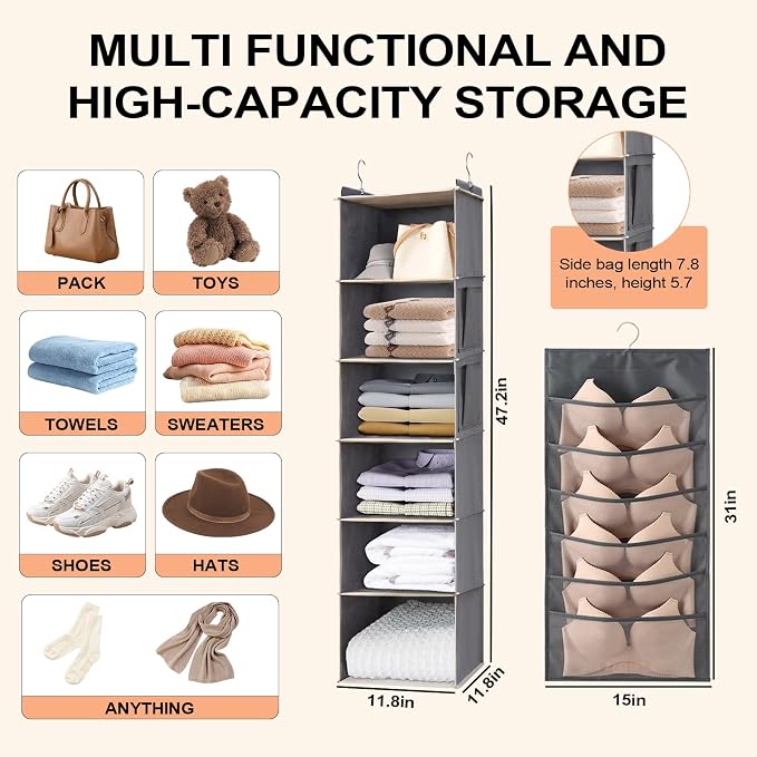 6 Tier Shelf Hanging Closet Organizer, Closet Hanging Shelf - Image 2