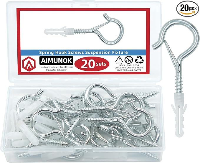 20 Sets Q-Hanger Hooks with Safety Buckle, Windproof Screw -in Hooks by AIMUNOK