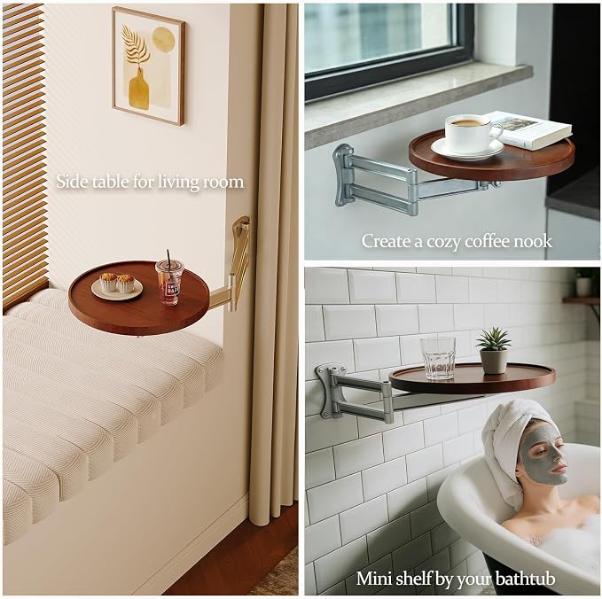 Wall Mounted Folding Table, Walnut Bedside Shelf Wall Mount Floating Wall Desk - Image 7