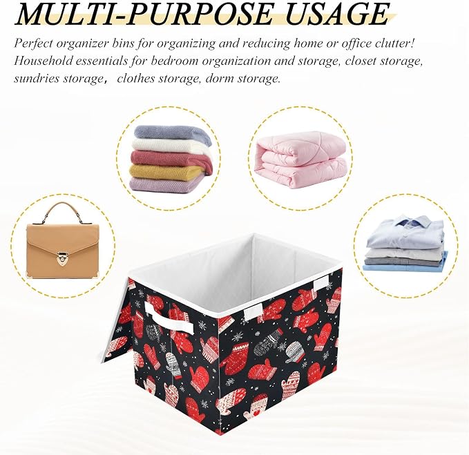 MNSRUU Containers Baskets with Lids Winter Glove Fabric Foldable Storage Bins - Image 7