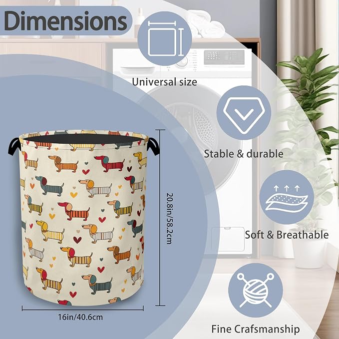 Cute Dachshund Dog Laundry Basket, Foldable - Image 2