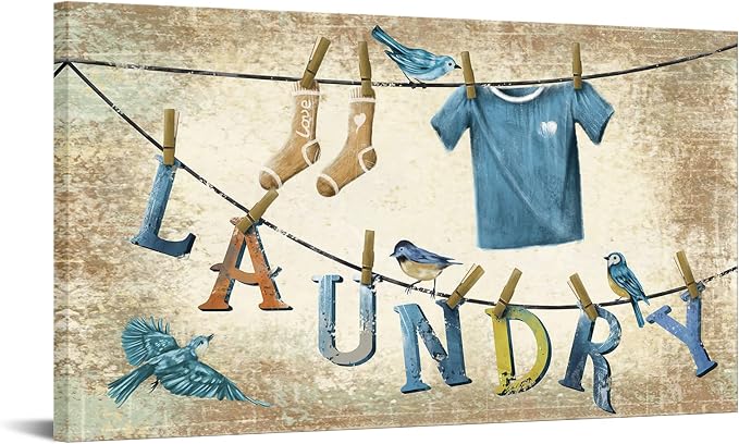 Conipit Laundry Canvas Wall Art Framed Vintage Laundry Room Signs Painting by Conipit