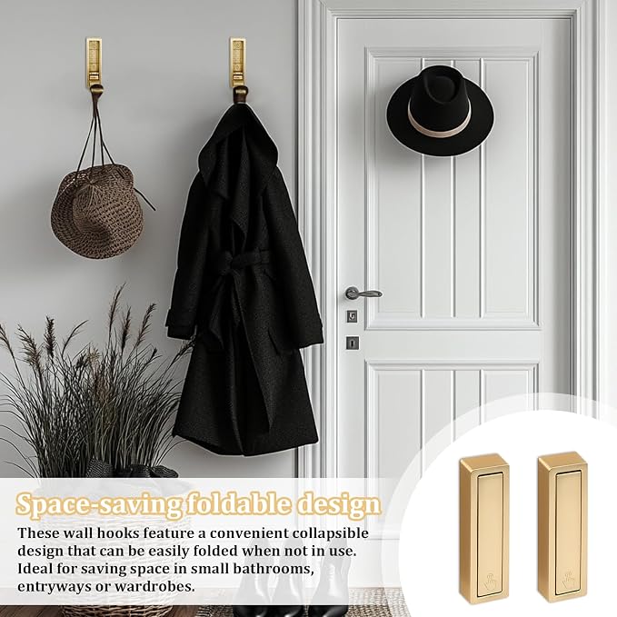 2pack Gold Foldable Wall Hooks, Folding Coat Hooks Wall Mounted, Foldable Plant - Image 7