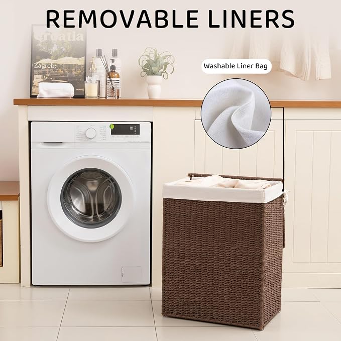 OIAHOMY Laundry Hamper with Lid, 23.8 Gal Wicker Hamper with Removable Liner - Image 6