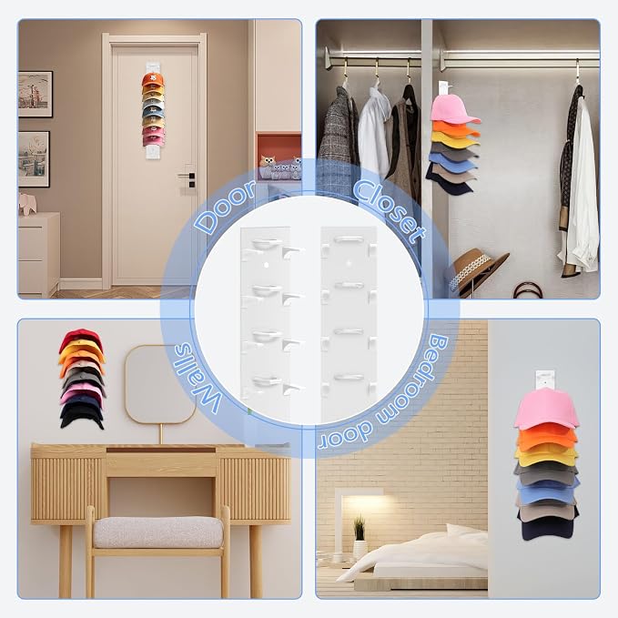 Hat Organizer for Baseball Caps, 2 Pack Hat Rack for Wall Hold up to 18 Hats - Image 6