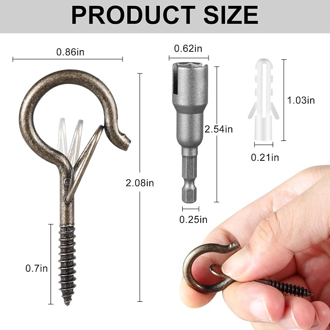 50 Pack Screw-in Hooks for Outdoor String Lights, Q Hanger Hooks for Outside - Image 5