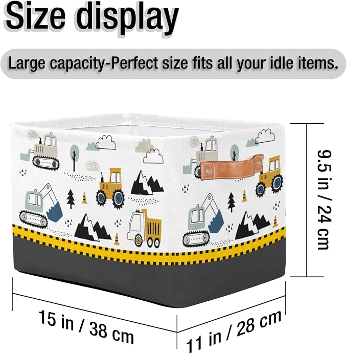 Kid Storage Basket Construction Truck Collapsible Organizer Cube Bin Rectangle - Image 2