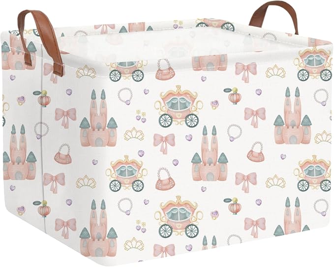 Rectangular Princess Castle Basket, Collapsible girl storage box, Gift Organizer by FXOCSHE