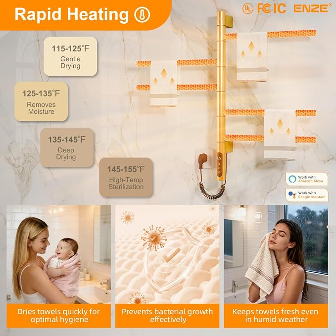 ENZE Smart Rotating Heated Towel Rack - Image 3
