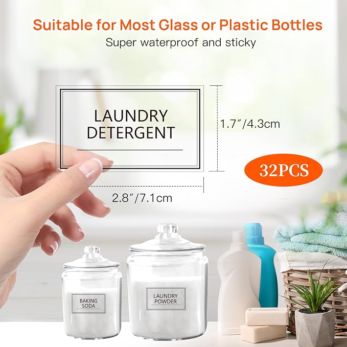 32PCS Laundry Room Labels Waterproof, Transparent Stickers - Image 2