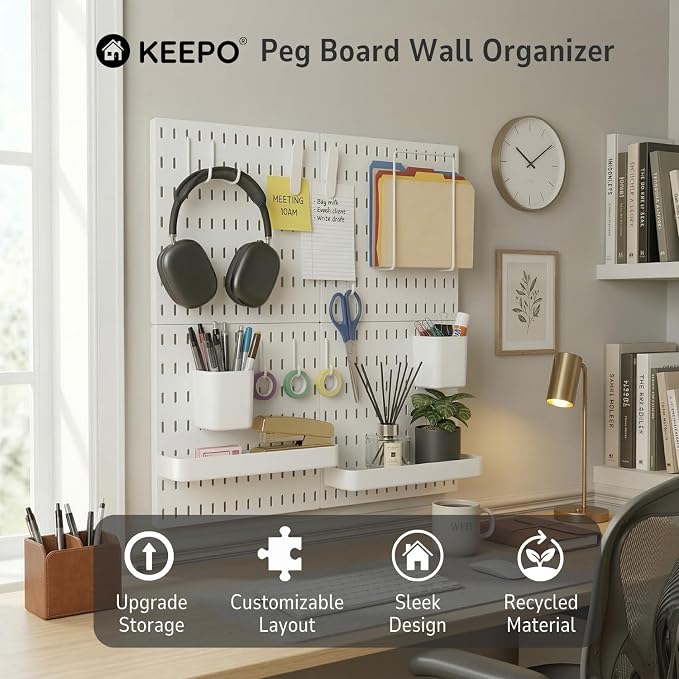 Keepo Peg Board Wall Organizer – Plastic Pegboard Panels, Modular Peg Board - Image 2