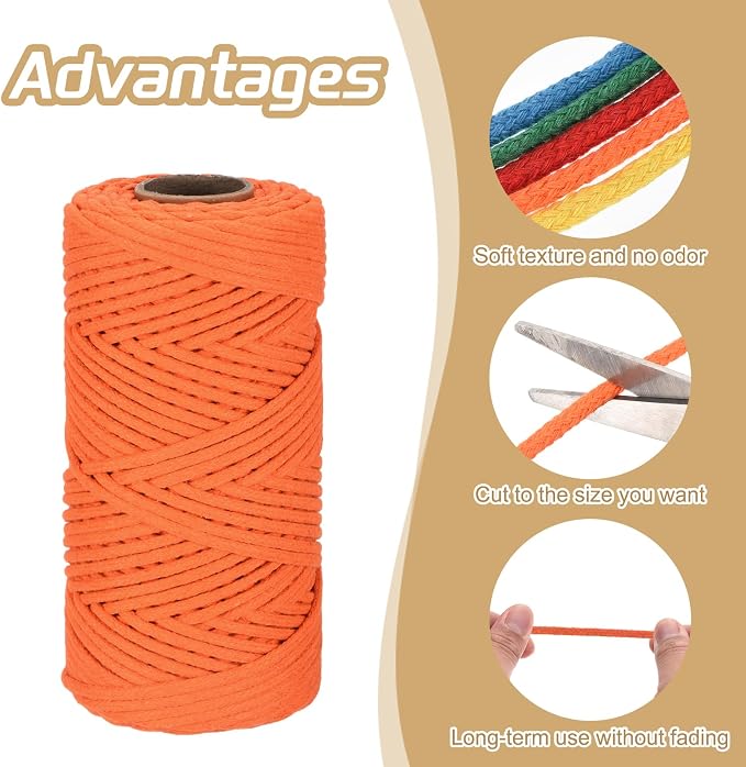 Rebower Macrame Cord 4mm x 109 Yard, Natural Cotton Macrame Rope Twisted - Image 3