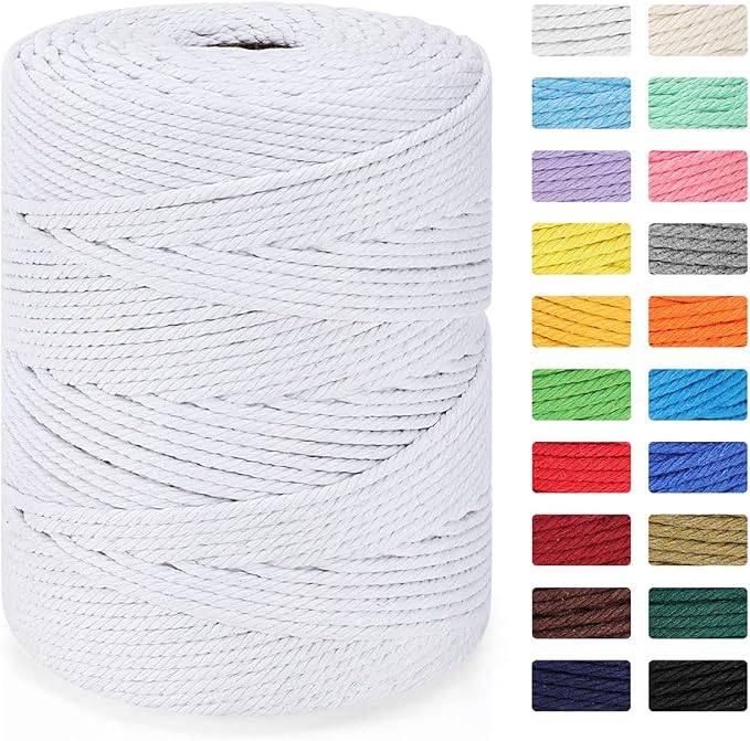 Macrame Cord 4mm x 328yd | 100% Natural Cotton Macrame Rope | 4 Strand Twisted by MacraBoho