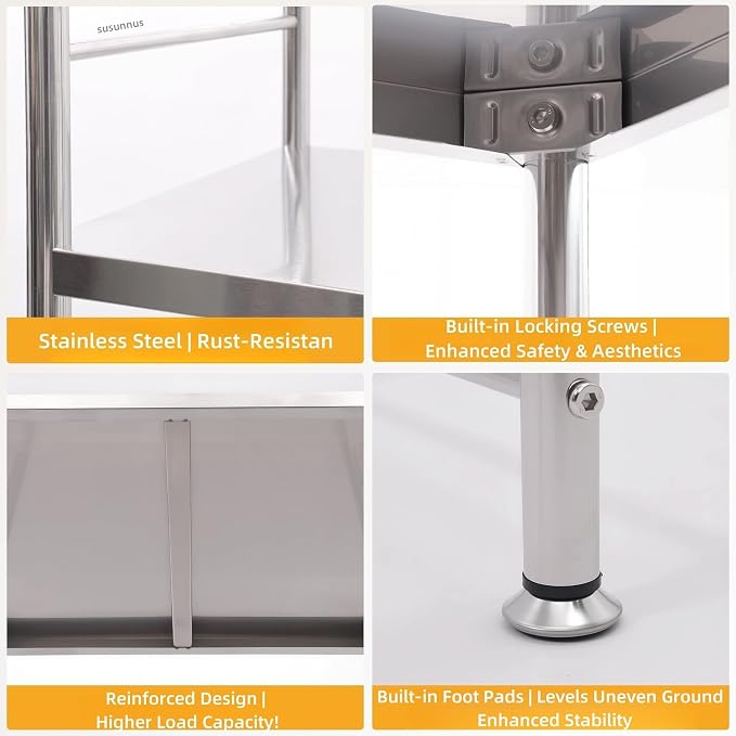 susunnus Stainless Steel Shelf, Kitchen Storage Shelves, Microwave Mini Fridge - Image 5