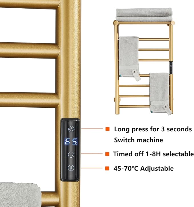 Gold Heated Towel Warmer Rack, Electric Heated Towel Drying Rack - Image 4
