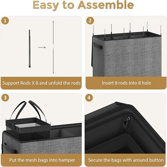180L Laundry Hamper 3 Section, Large Laundry Hamper - Image 8