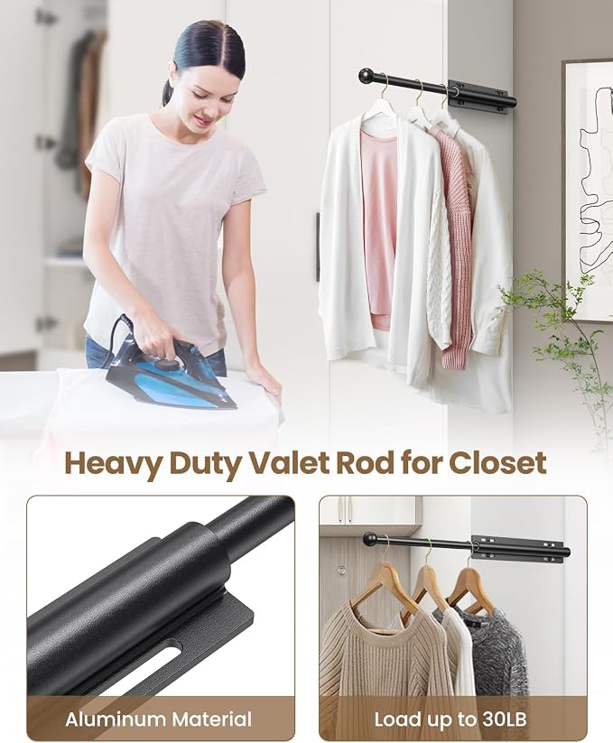 14" Valet Rod for Closet Pull Out, Retractable Slide Out Valet Rod Closet - Image 5