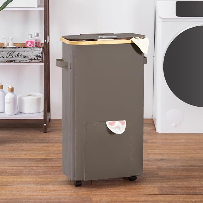 Laundry Basket with Wheels, Tall Dirty Clothes Hamper on Wheels, Rolling - Image 6