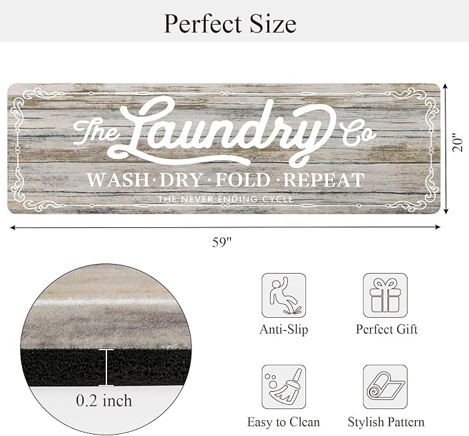 Pauwer Laundry Room Rug Runner 20"x60" Waterproof Rubber Laundry Mat Non Slip - Image 2