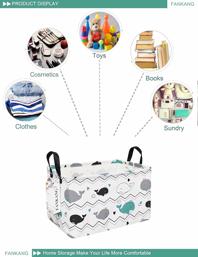 FANKANG Storage Bins, Nursery Hamper Canvas Laundry Basket Foldable - Image 3