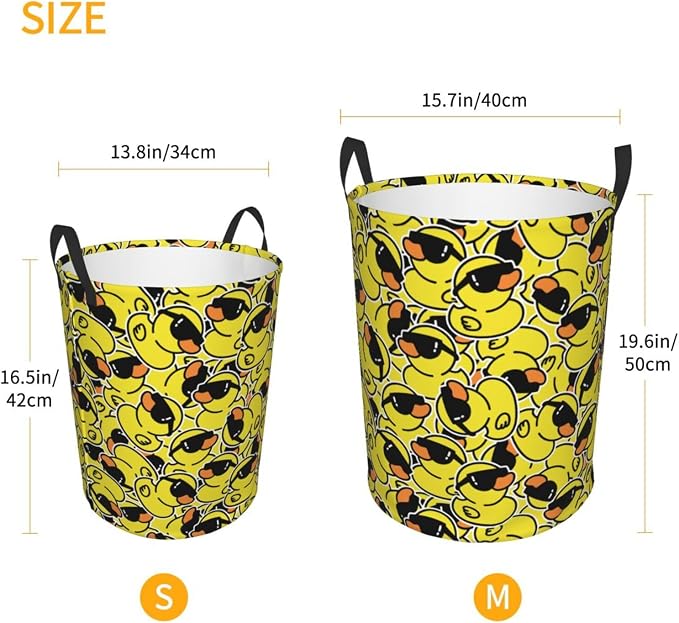Cute Rubber Ducks With Funny Sunglasses Laundry Hamper Bag With Waterproof Liner - Image 4