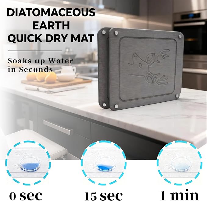 Nested Dish Drying Stone Mat | 2 Pcs Diatomaceous Earth Stone Drying Mats - Image 5