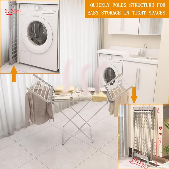 Heated Clothes Drying Rack, Folding Electric Clothes Rack, Collapsible Laundry - Image 4